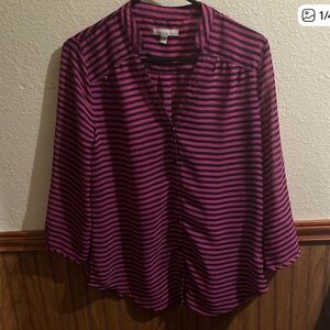 Banana Republic pink and Navy Striped Blouse